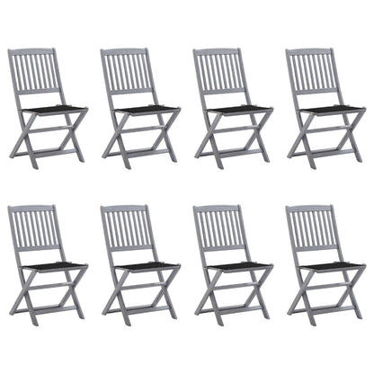 Folding Garden Chairs 8 pcs with Solid Acacia Cushions