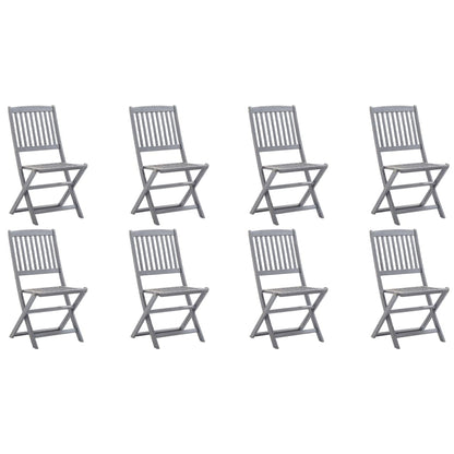 Folding Garden Chairs 8 pcs with Solid Acacia Cushions