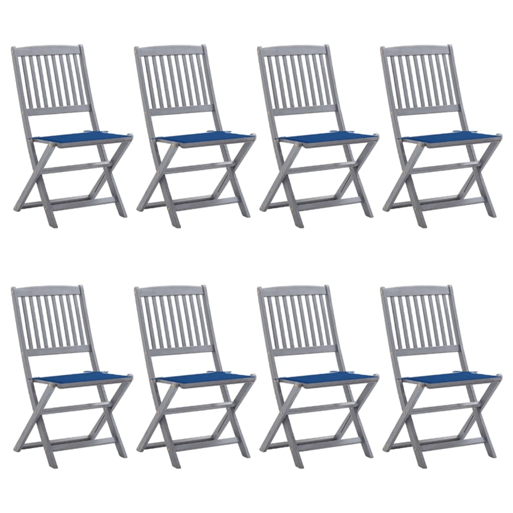 Folding Garden Chairs 8 pcs with Solid Acacia Cushions