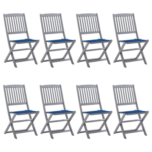 Folding Garden Chairs 8 pcs with Solid Acacia Cushions