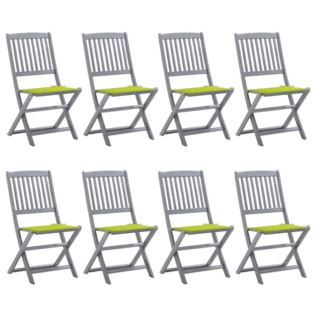 Folding Garden Chairs 8 pcs with Solid Acacia Cushions