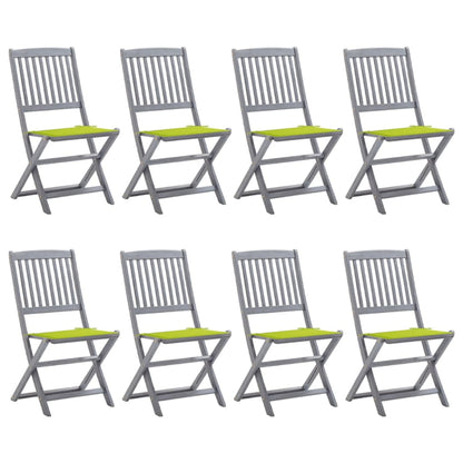 Folding Garden Chairs 8 pcs with Solid Acacia Cushions