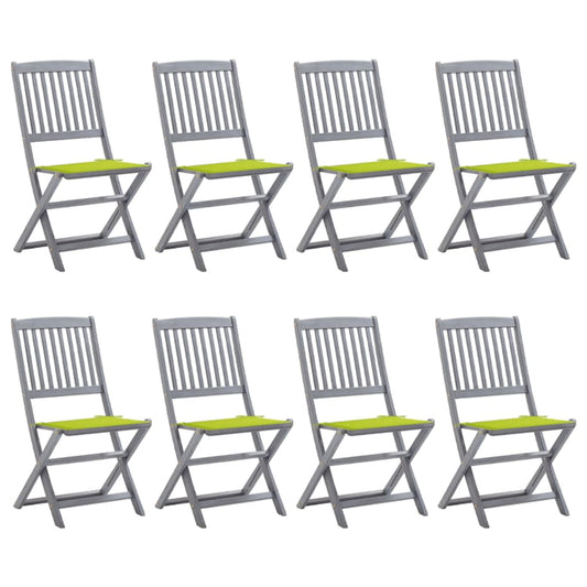 Folding Garden Chairs 8 pcs with Solid Acacia Cushions