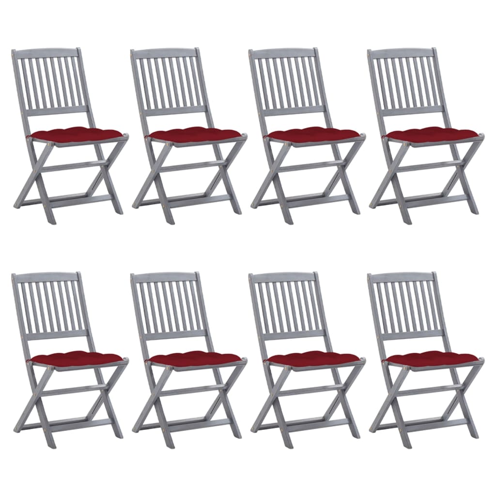 Folding Garden Chairs 8 pcs with Solid Acacia Cushions