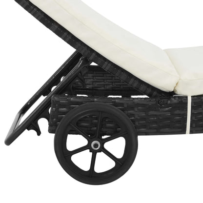 Lettini Prendisole 2 pz con Ruote Cuscini in Polyrattan Nero - homemem39