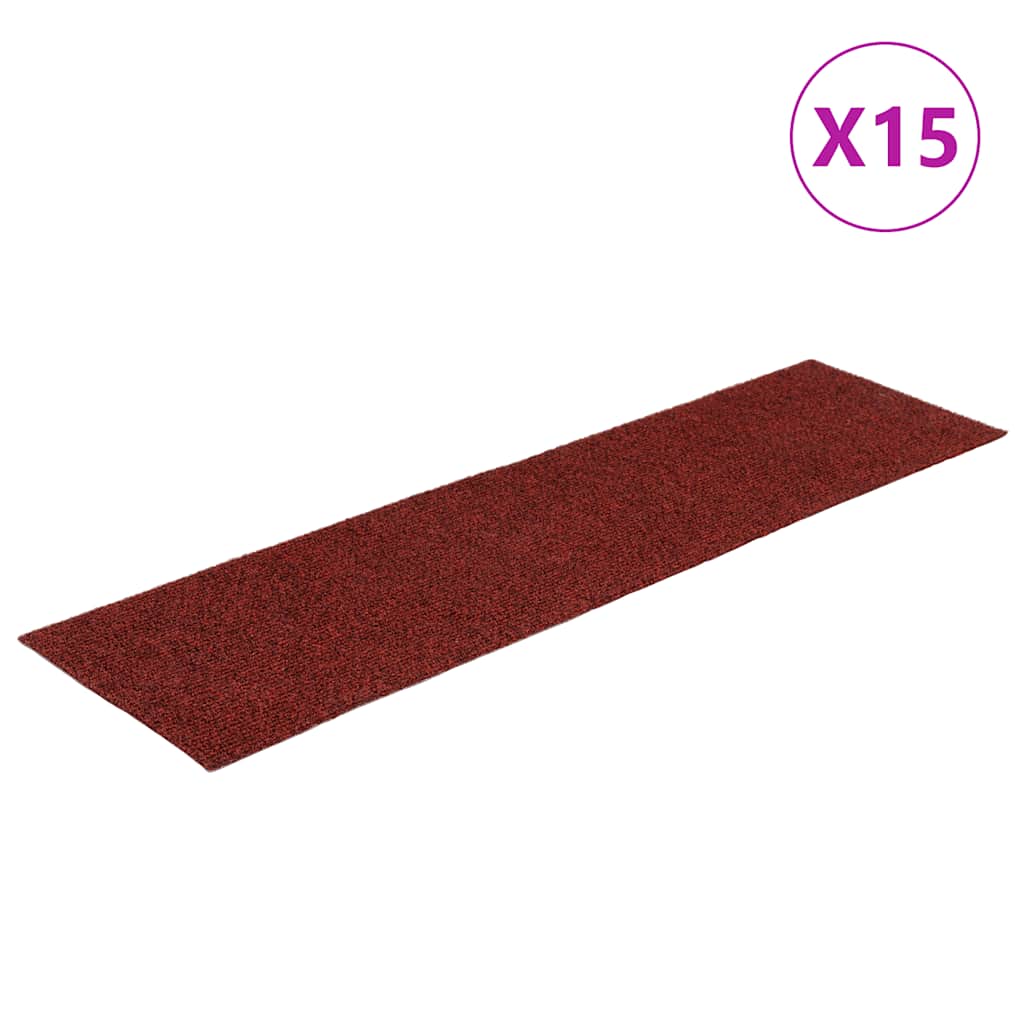 Tappetini per scale autoadesivi 15 pz 76x20 cm Bordeaux Rosso Rettangolari - homemem39