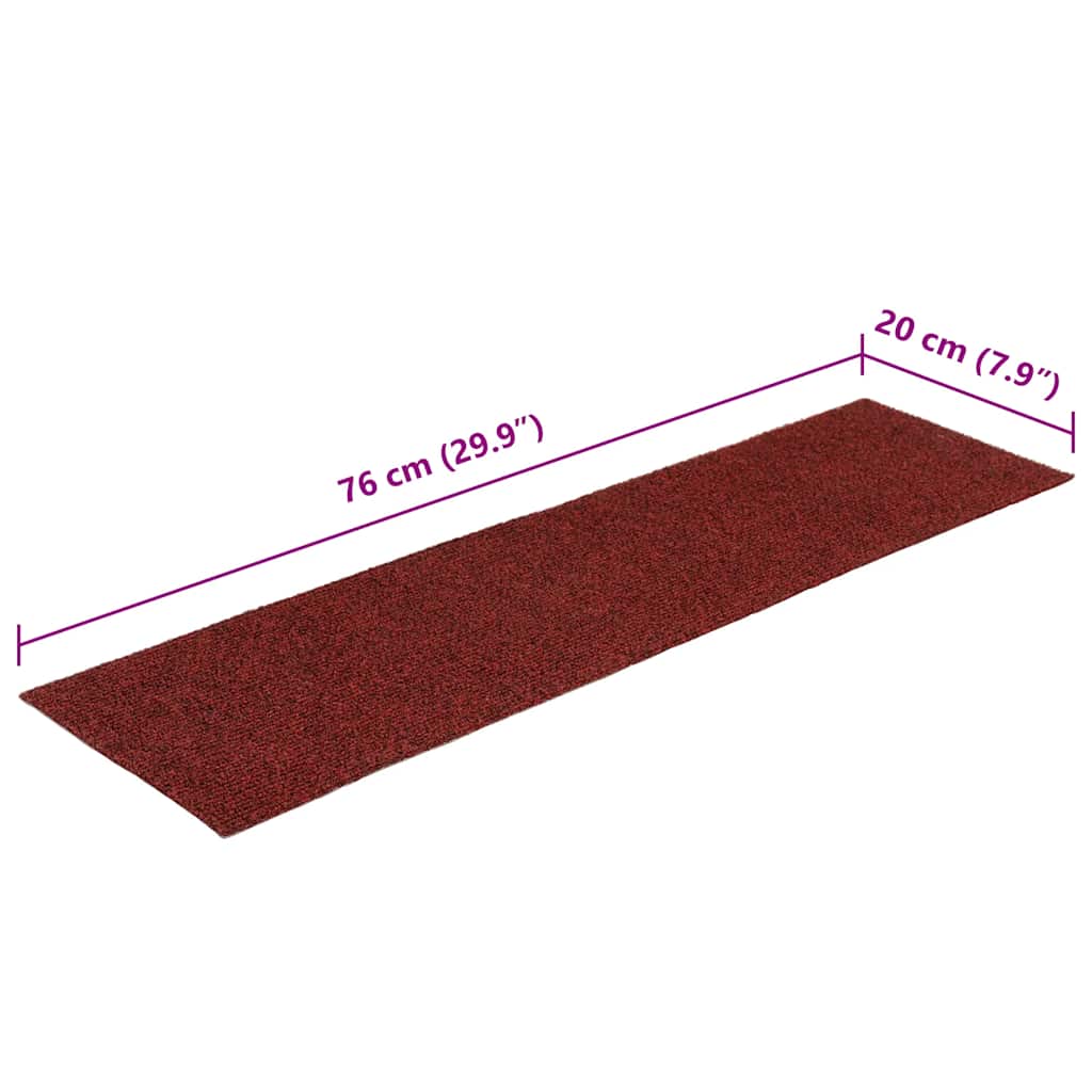 Tappetini per scale autoadesivi 15 pz 76x20 cm Bordeaux Rosso Rettangolari - homemem39