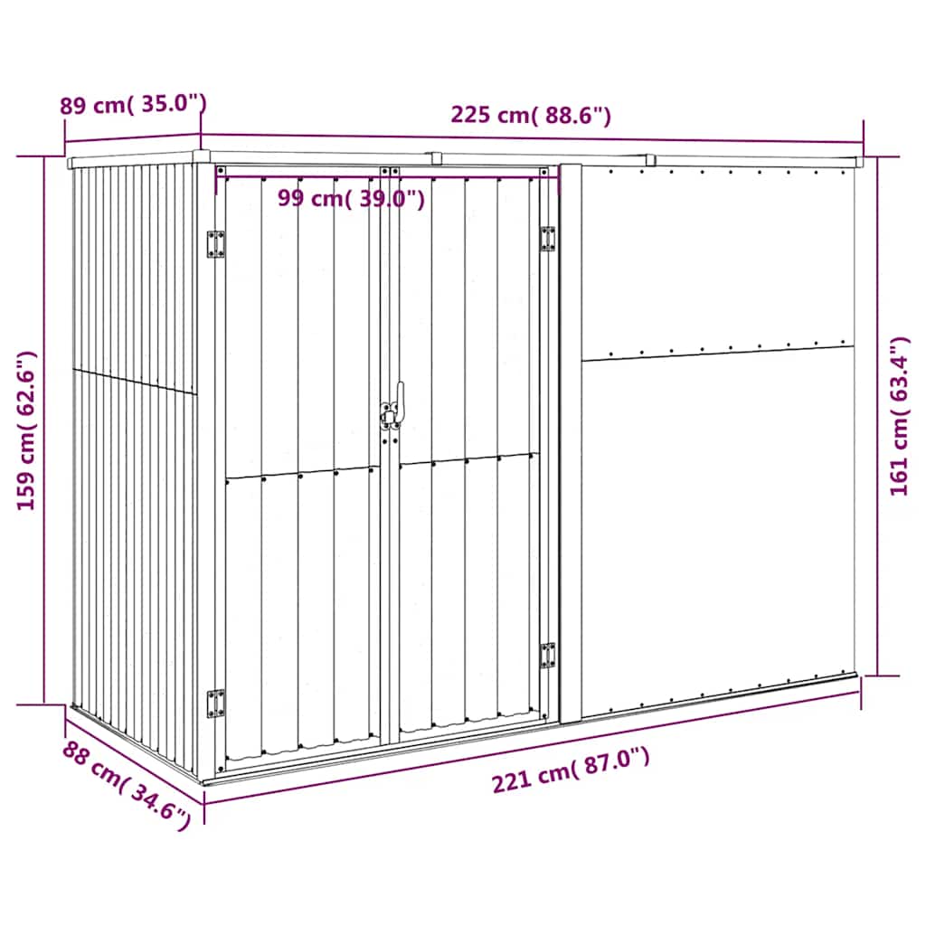Capanno per Attrezzi Grigio 225x89x161 cm in Acciaio Zincato | homemem39