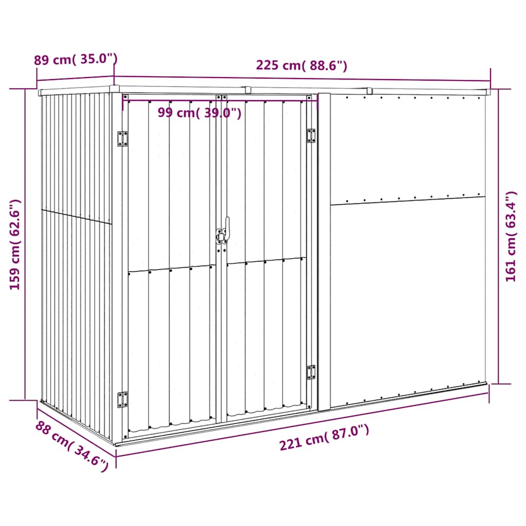 Capanno per Attrezzi Antracite 225x89x161 cm Acciaio Zincato | homemem39