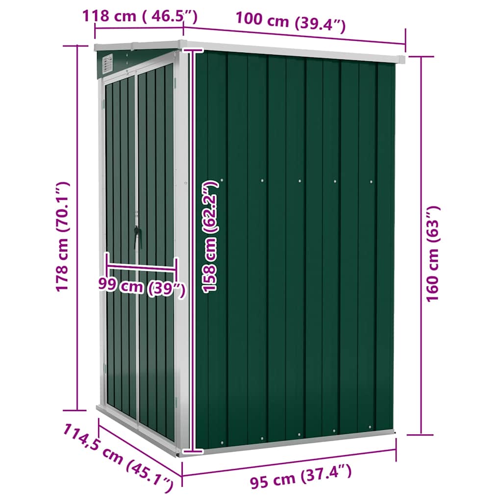Capanno Giardino a Parete Verde 118x100x178 cm Acciaio Zincato