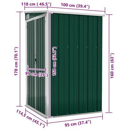 Capanno Giardino a Parete Verde 118x100x178 cm Acciaio Zincato