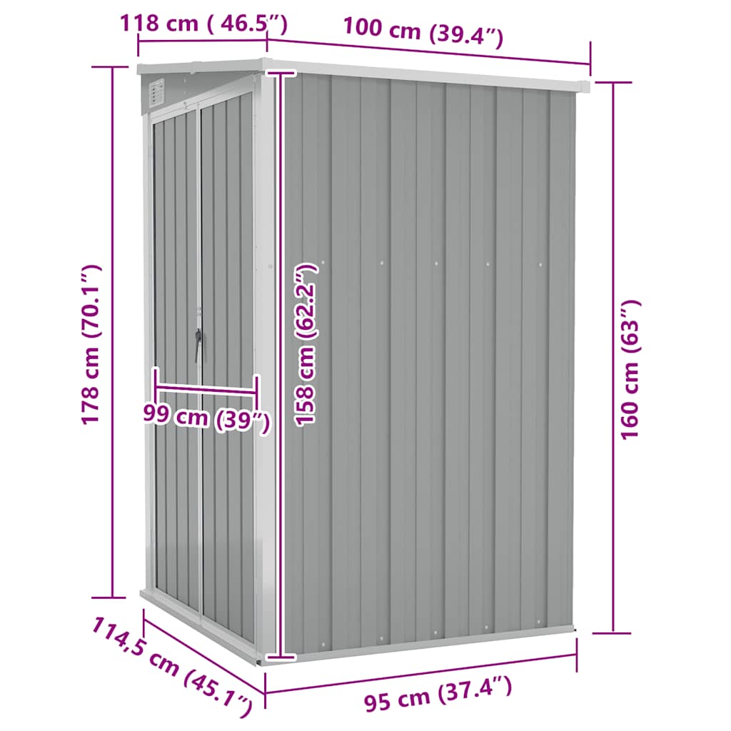 Capanno Giardino a Parete Grigio 118x100x178 cm Acciaio Zincato | homemem39
