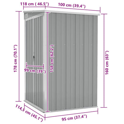 Capanno Giardino a Parete Grigio 118x100x178 cm Acciaio Zincato