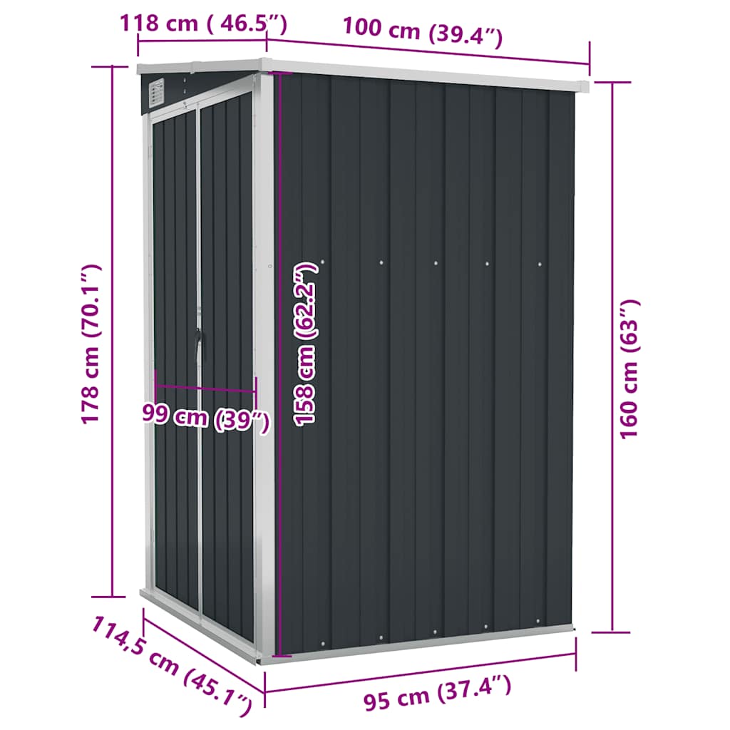 Capanno da Giardino a Parete Antracite 118x100x178 cm Acciaio | homemem39