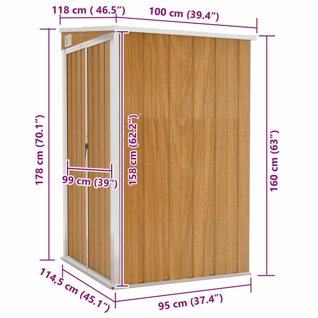 Capanno Giardino a Parete Marrone 118x100x178cm Acciaio Zincato | homemem39
