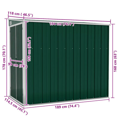 Capanno Giardino a Parete Verde 118x194x178 cm Acciaio Zincato | homemem39