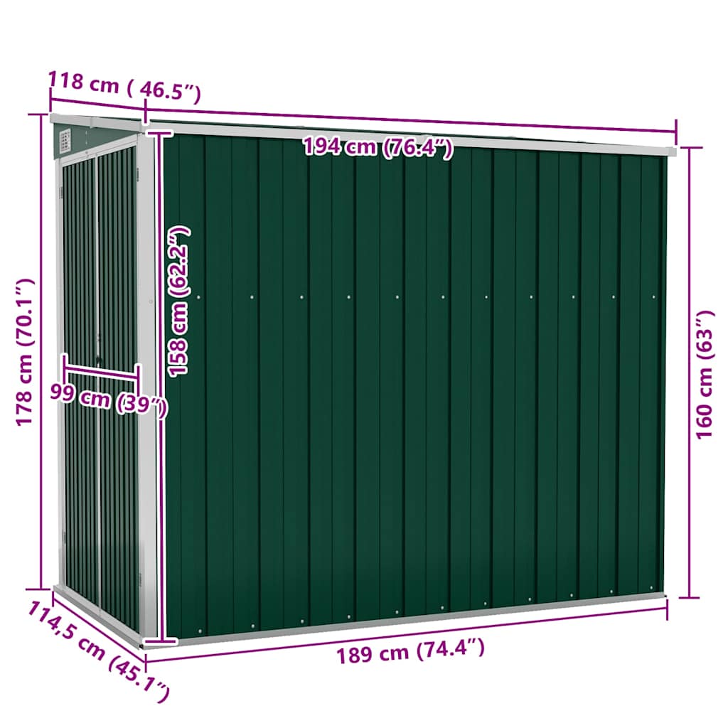 Capanno Giardino a Parete Verde 118x194x178 cm Acciaio Zincato