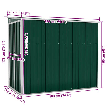 Capanno Giardino a Parete Verde 118x194x178 cm Acciaio Zincato