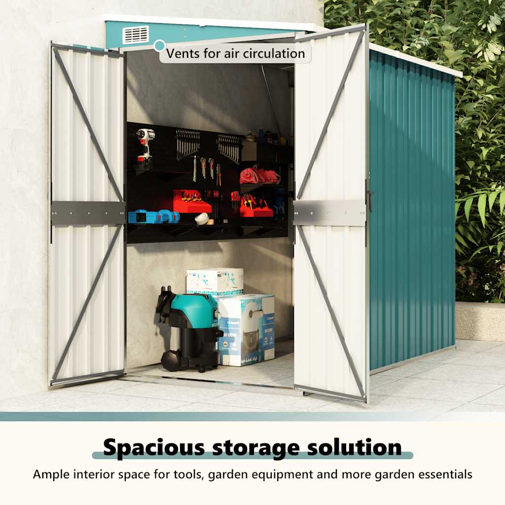 Capanno Giardino a Parete Verde 118x194x178 cm Acciaio Zincato - homemem39