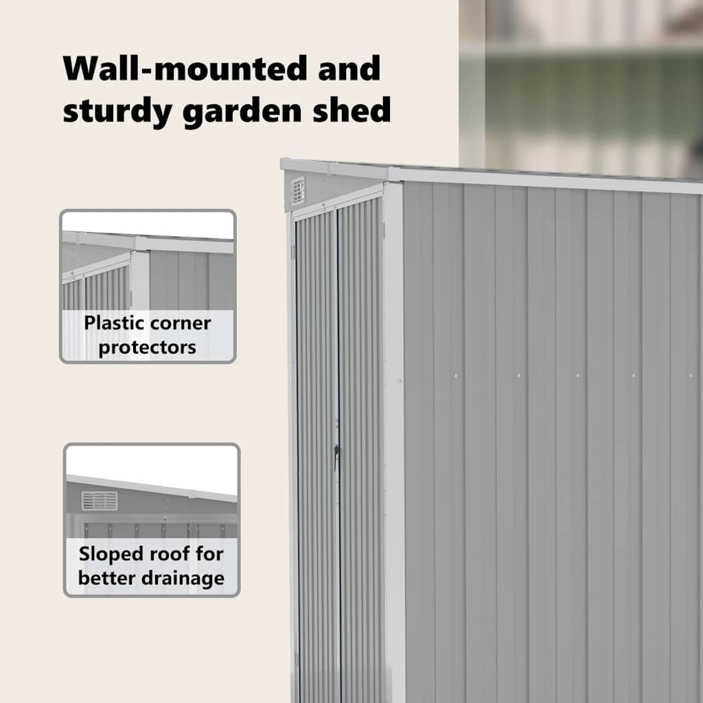Capanno Giardino a Parete Grigio 118x194x178 cm Acciaio Zincato | homemem39