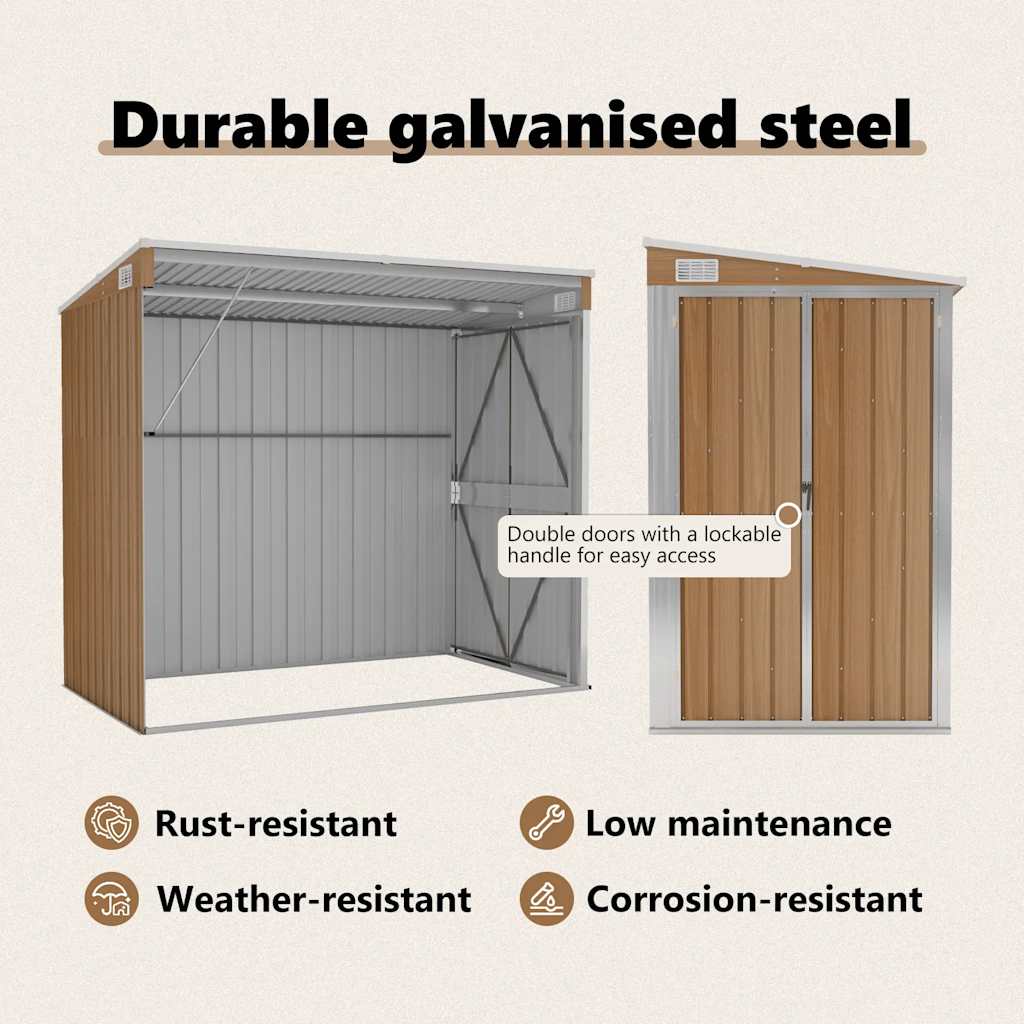 Capanno Giardino a Parete Marrone 118x194x178cm Acciaio Zincato - homemem39