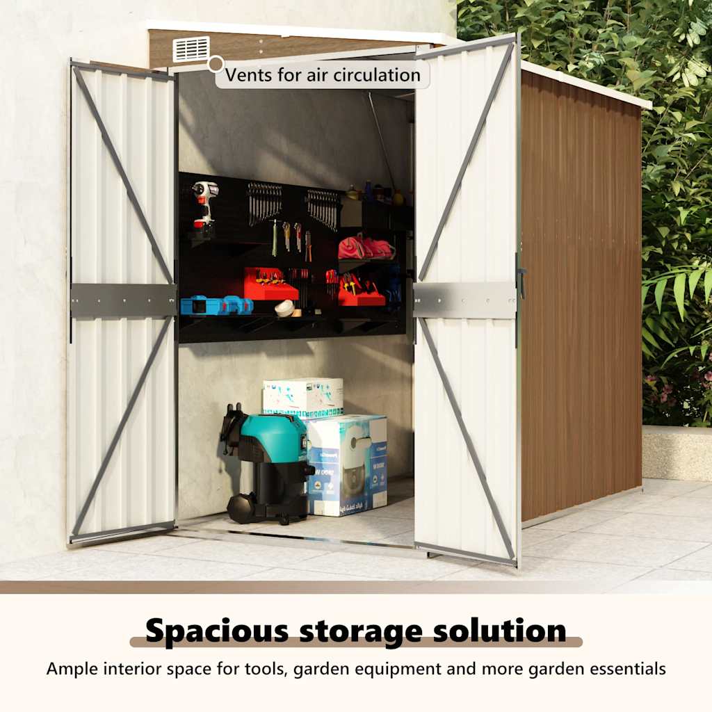 Capanno Giardino a Parete Marrone 118x194x178cm Acciaio Zincato - homemem39