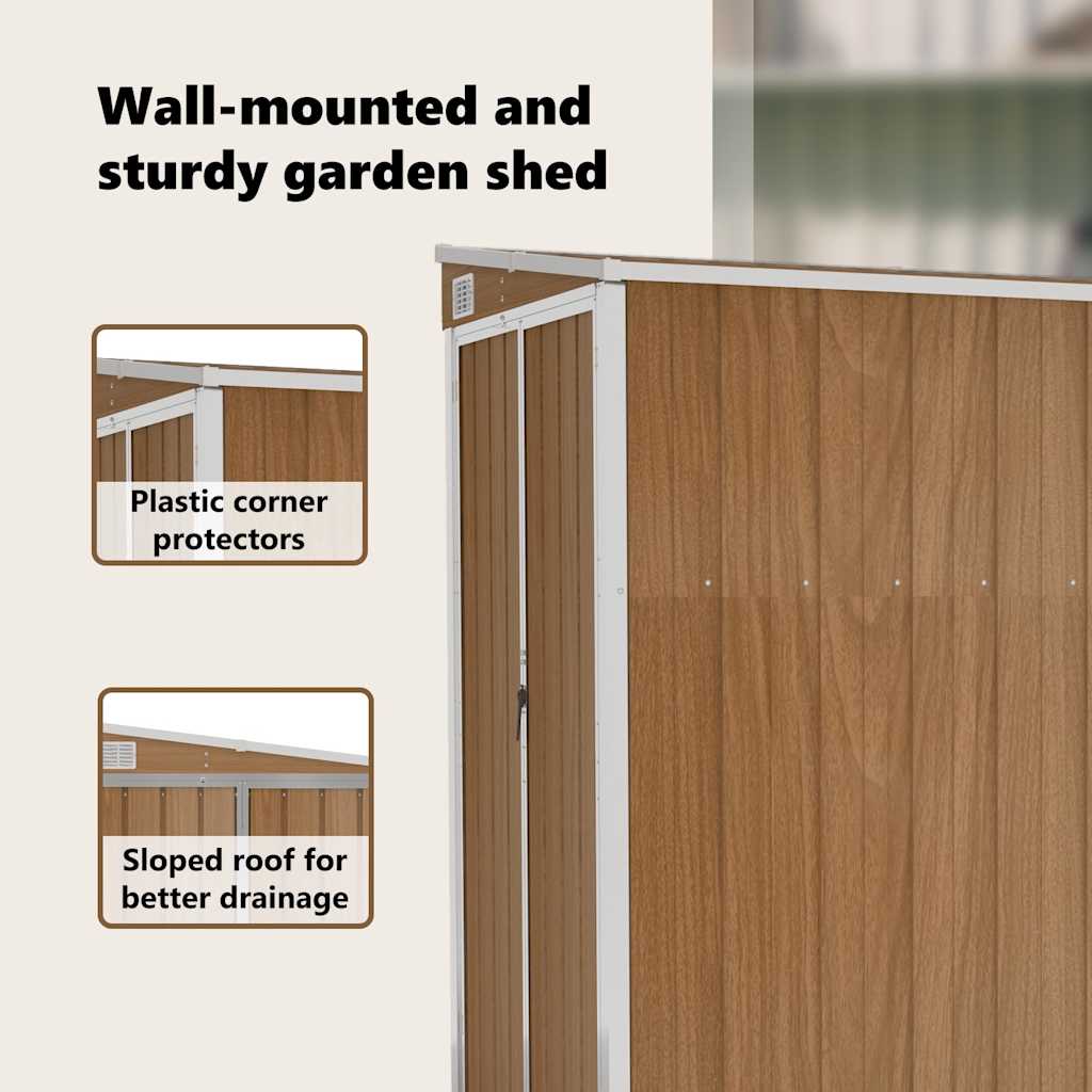 Capanno Giardino a Parete Marrone 118x194x178cm Acciaio Zincato - homemem39