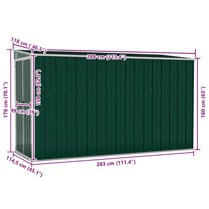 Capanno Giardino a Parete Verde 118x288x178 cm Acciaio Zincato