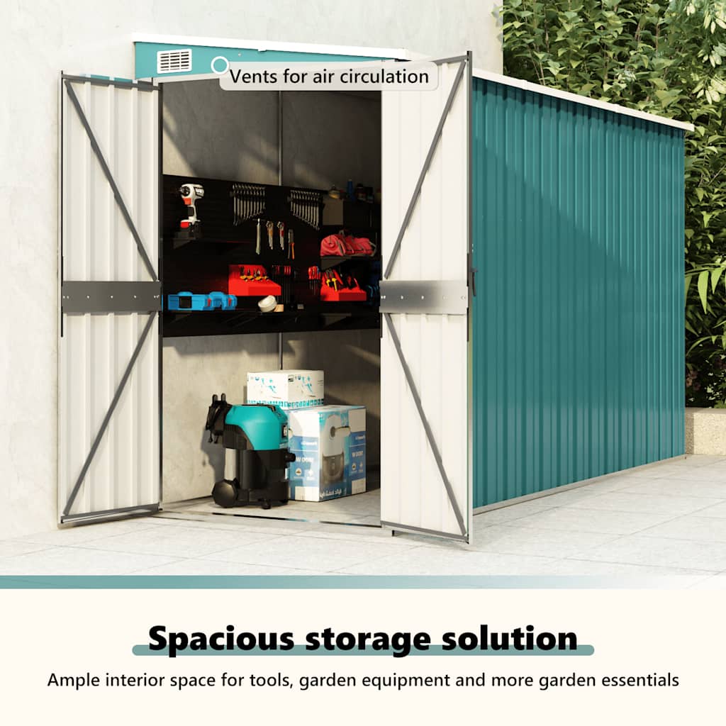Capanno Giardino a Parete Verde 118x288x178 cm Acciaio Zincato - homemem39