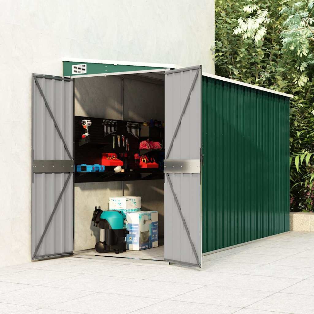 Capanno Giardino a Parete Verde 118x288x178 cm Acciaio Zincato