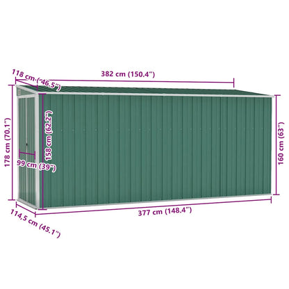 Capanno Giardino a Parete Verde 118x382x178 cm Acciaio Zincato - homemem39