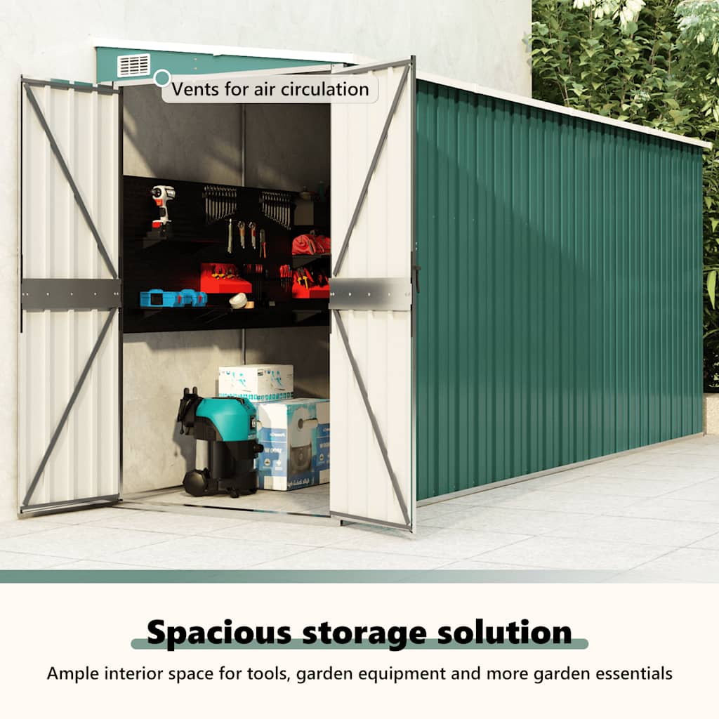 Capanno Giardino a Parete Verde 118x382x178 cm Acciaio Zincato - homemem39