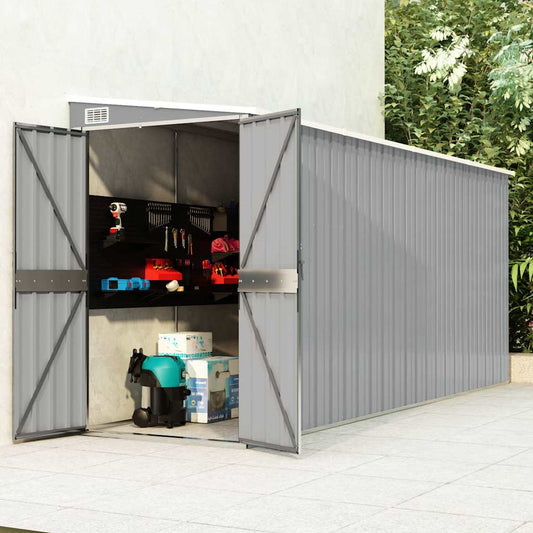Capanno Giardino a Parete Grigio 118x382x178 cm Acciaio Zincato | homemem39