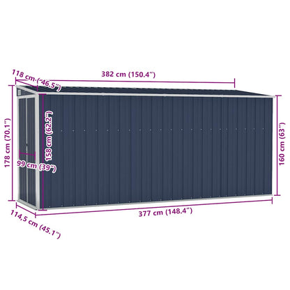 Capanno da Giardino a Parete Antracite 118x382x178 cm Acciaio - homemem39