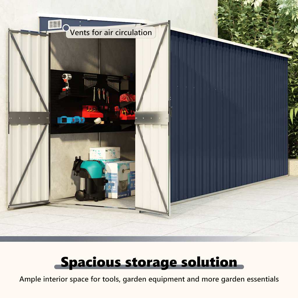Capanno da Giardino a Parete Antracite 118x382x178 cm Acciaio - homemem39