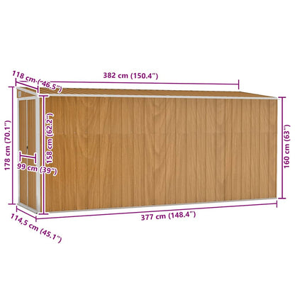 Casetta da giardino a muro marrone 118x382x178 cm