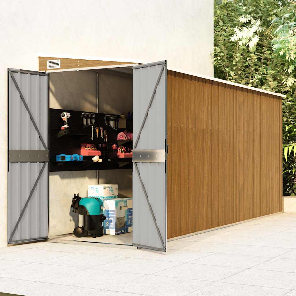Casetta da giardino a muro marrone 118x382x178 cm
