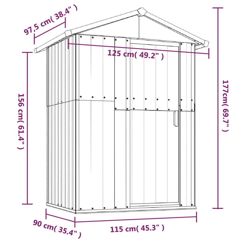 Capanno da Giardino Antracite 126x97,5x177cm in Acciaio Zincato