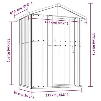 Anthracite Garden Shed 126x97.5x177cm in Galvanized Steel