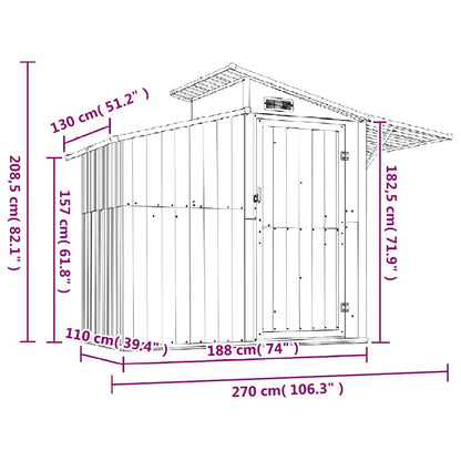 Capanno da Giardino Antracite 270x130x208,5 cm Acciaio Zincato | homemem39
