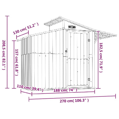 Capanno da Giardino Marrone 270x130x208,5 cm Acciaio Zincato | homemem39