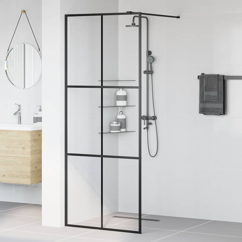 Parete Doccia Walk-in in Vetro Trasparente ESG Nera 80x195 cm | homemem39