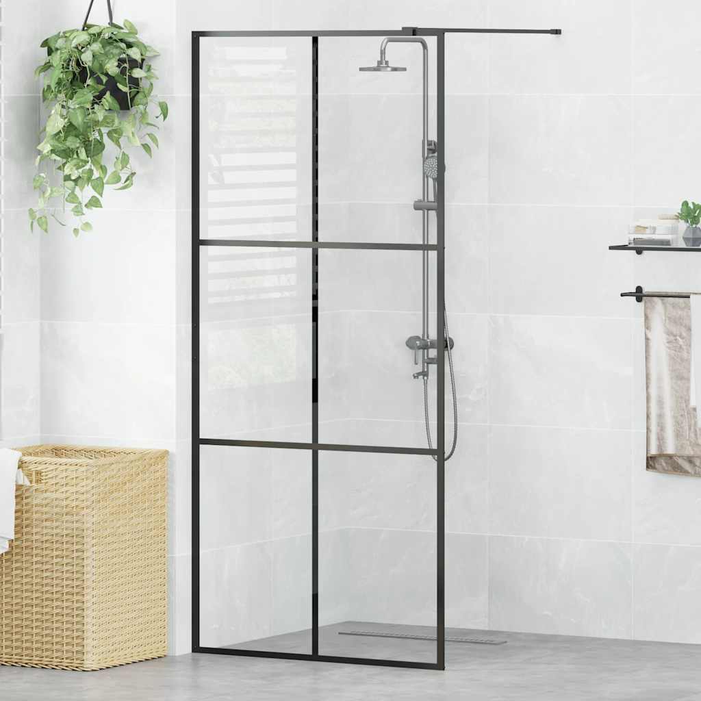 Parete per Doccia Walk-in Vetro Trasparente ESG 90x195 cm Nera | homemem39