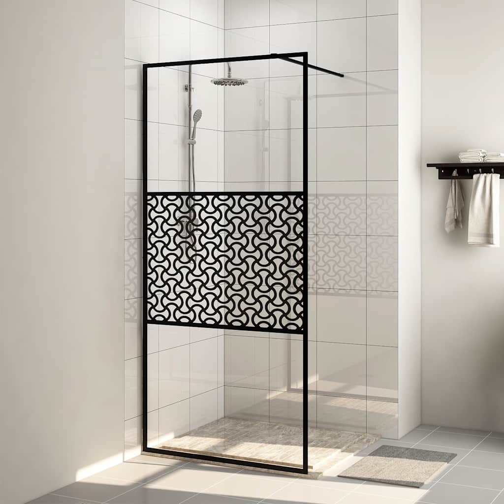 Parete per Doccia Walk-in Vetro Trasparente ESG 90x195 cm Nera | homemem39