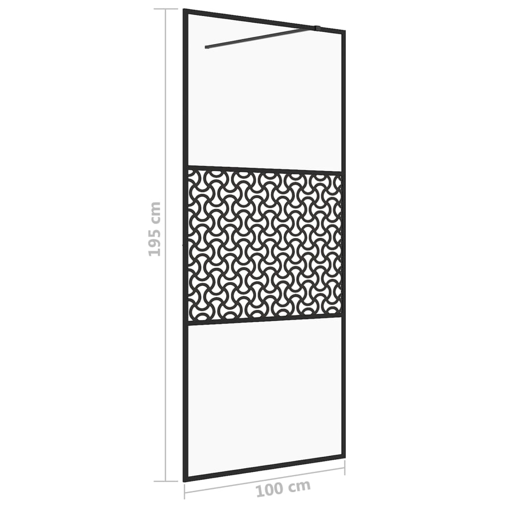 Parete per Doccia Walk-in Vetro Trasparente ESG 100x195cm Nera