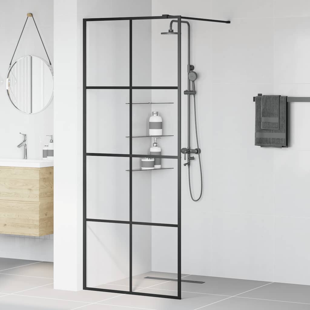 Parete per Doccia Walk-in Vetro Trasparente ESG 80x195 cm Nera - homemem39