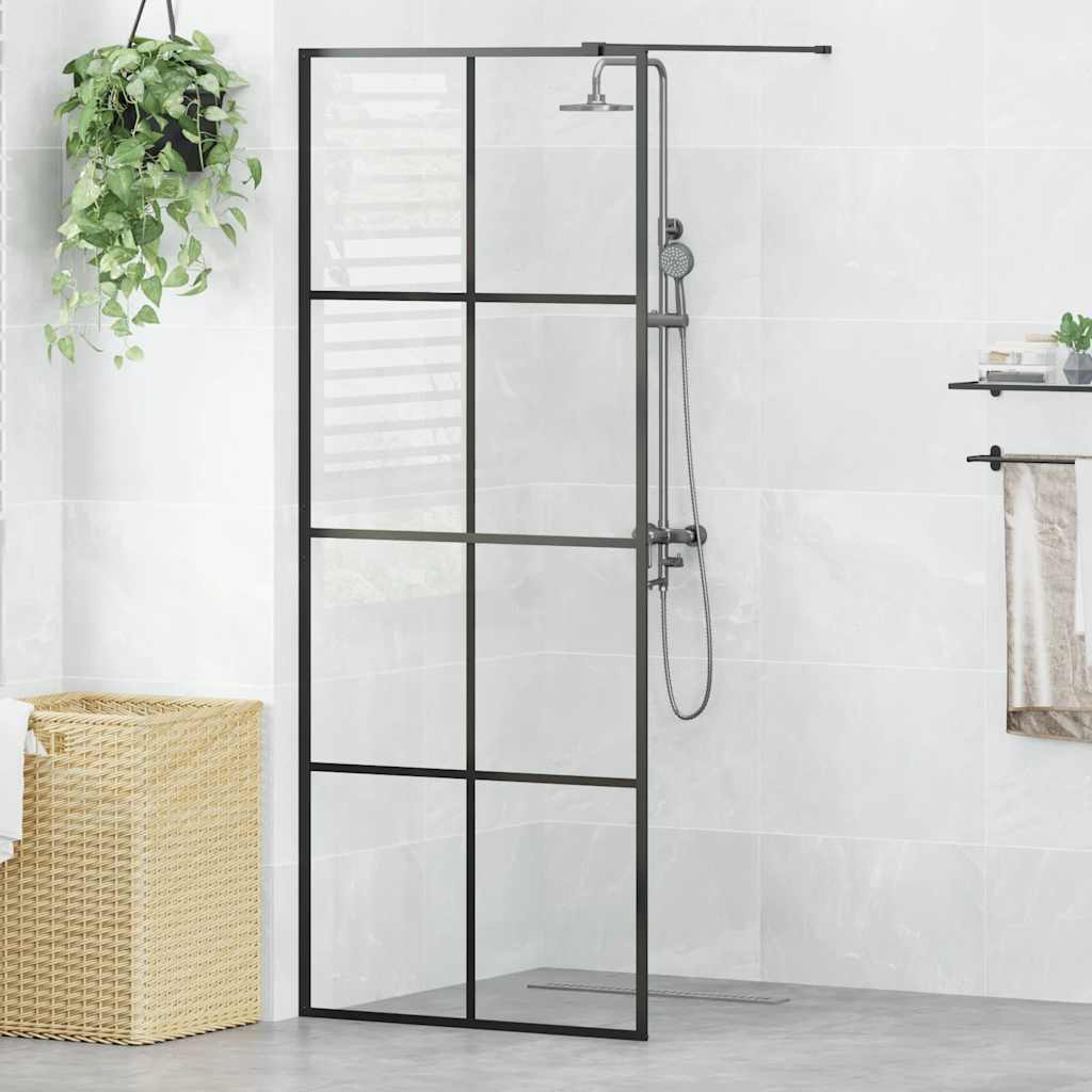 Parete per Doccia Walk-in Vetro Trasparente ESG 80x195 cm Nera - homemem39