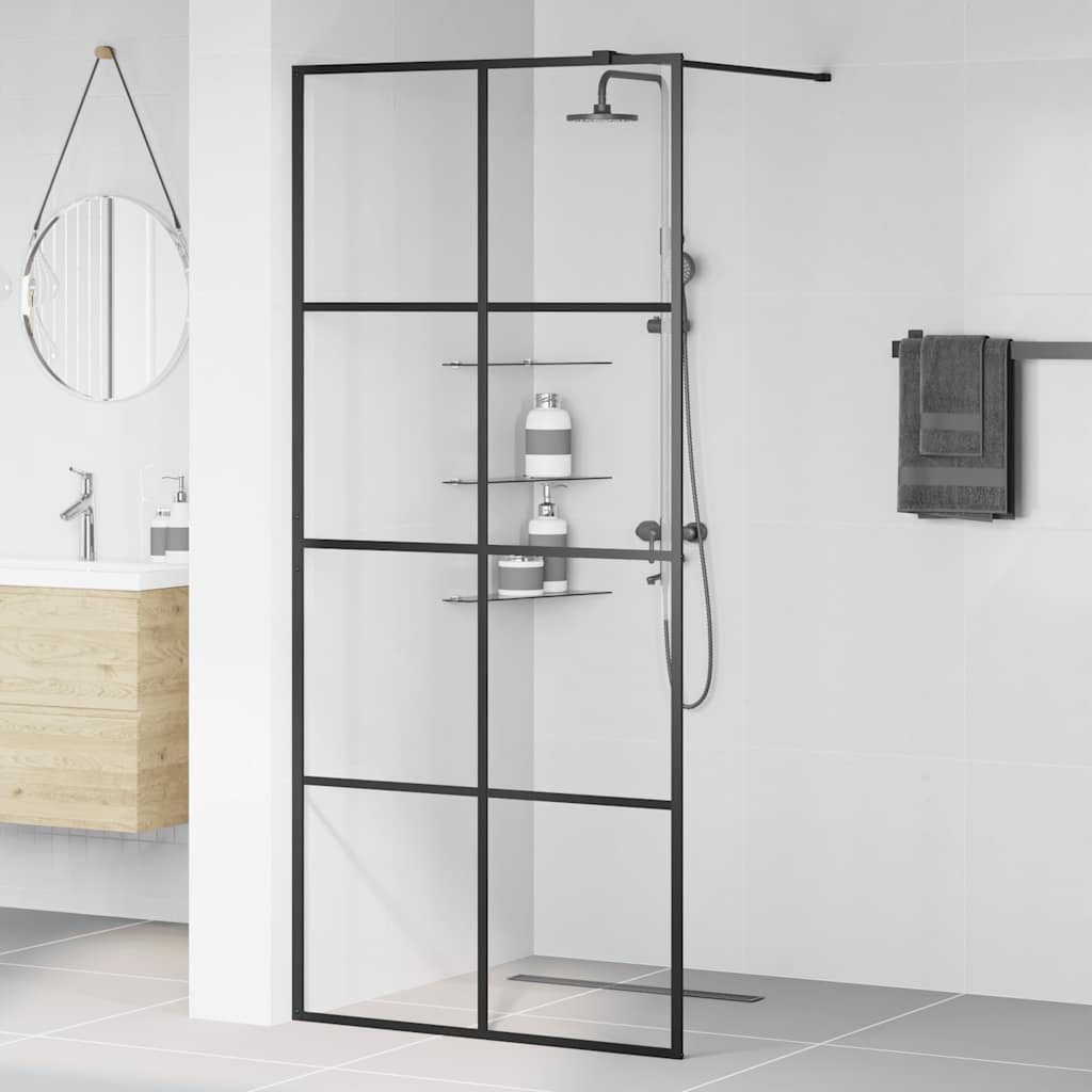 Parete per Doccia Walk-in Vetro Trasparente ESG 90x195 cm Nera - homemem39