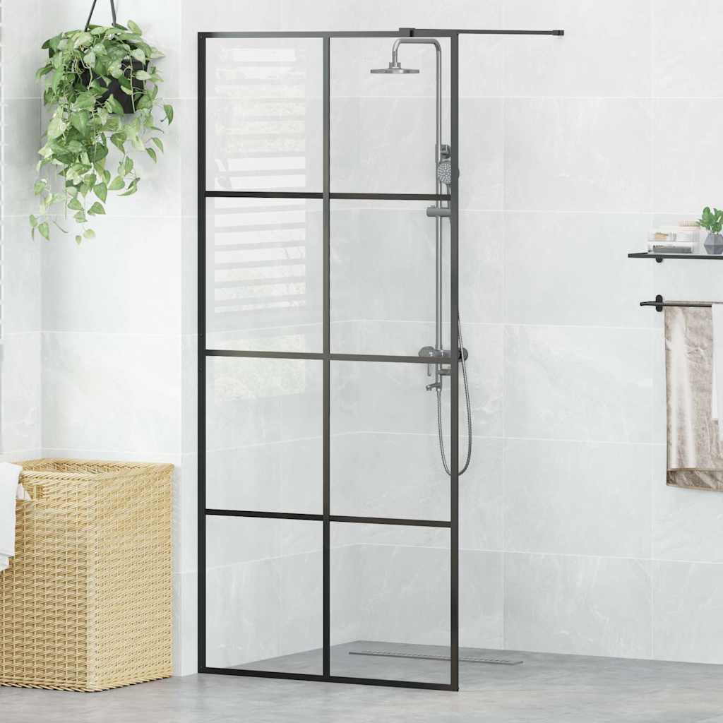 Parete per Doccia Walk-in Vetro Trasparente ESG 90x195 cm Nera | homemem39