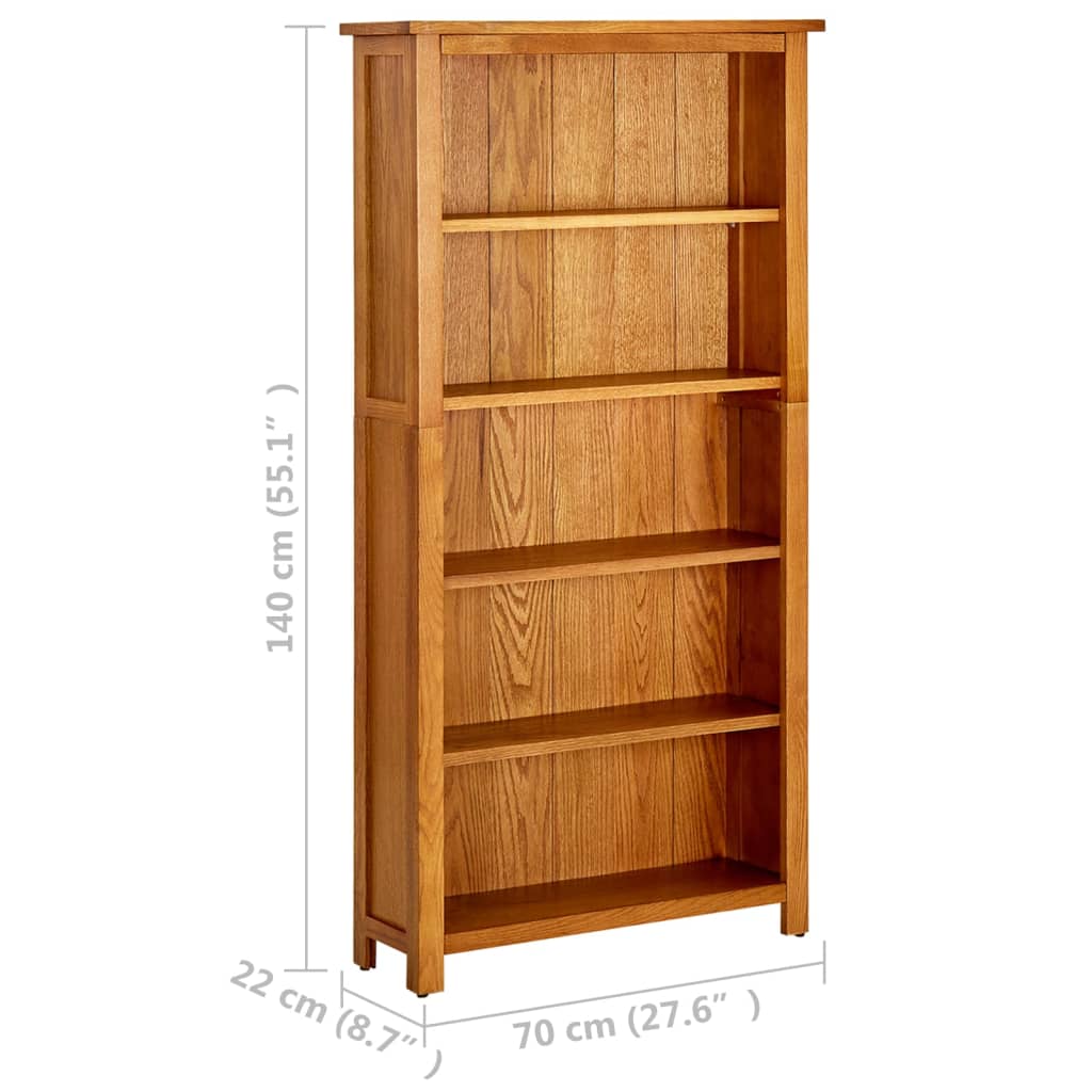 Libreria a 5 Ripiani 70x22x140 cm in Legno Massello di Rovere - homemem39